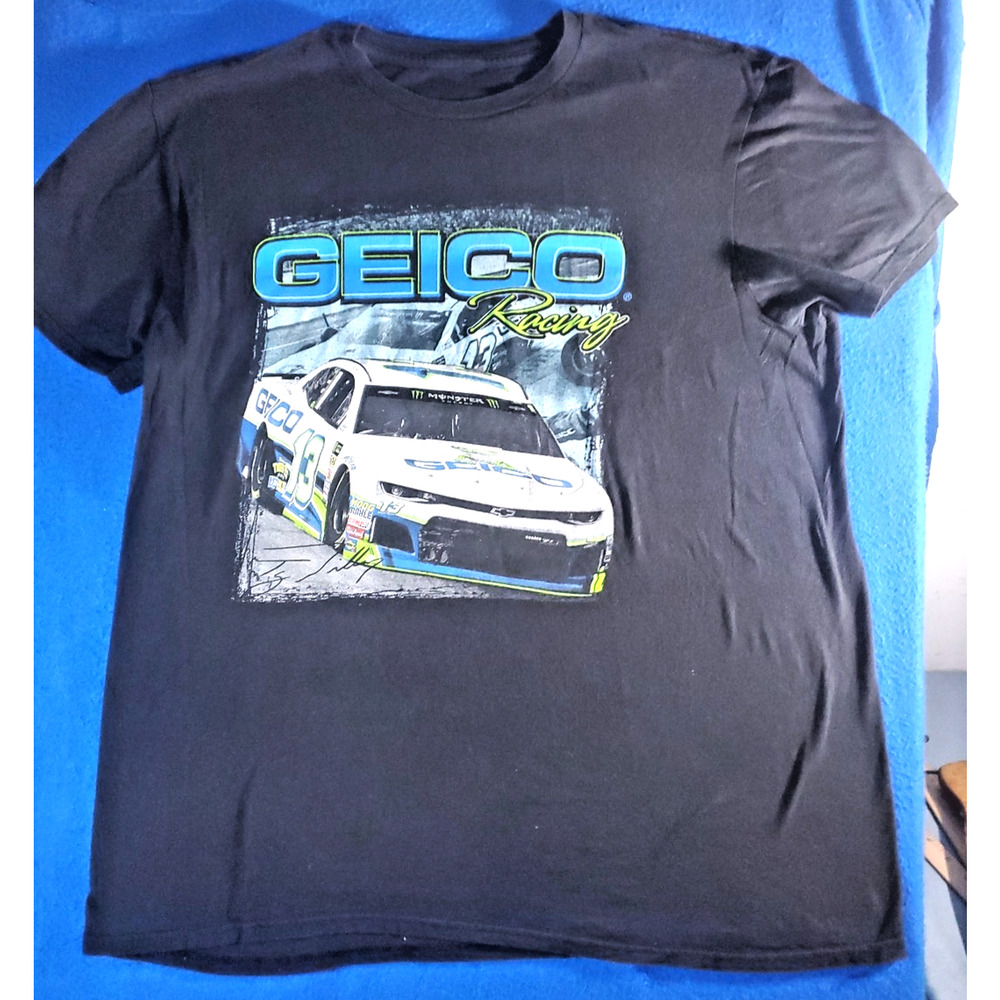 Vintage Geico #13 NASCAR Black T-Shirt Anvil Racing Graphic Tee Men's Size XL